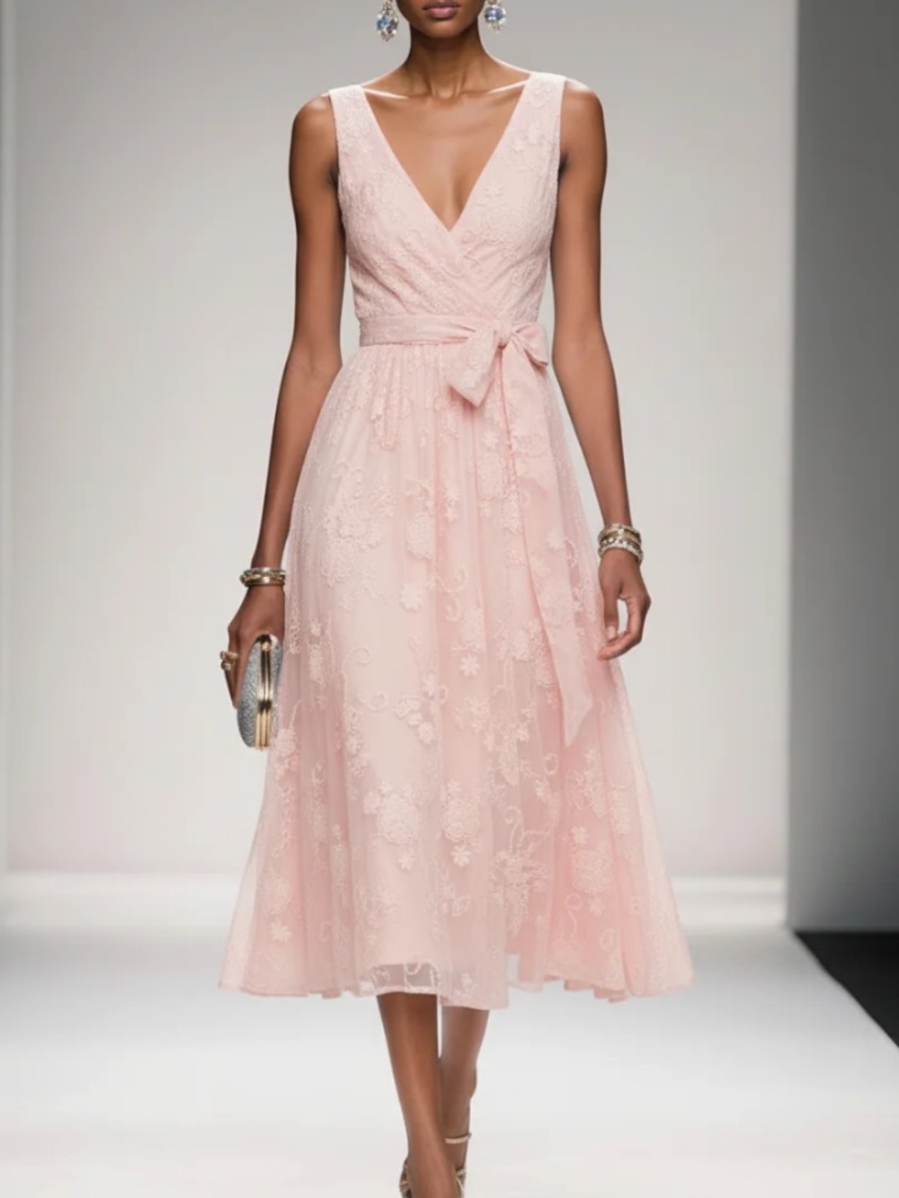 Fehaute Pink Lace Midi Dress NWT